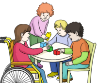 Kinder spielen mit Baukötzen an einem Tisch