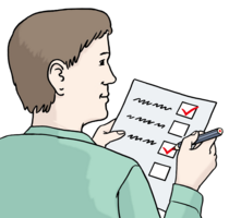 Mann kontrolliert eine Liste