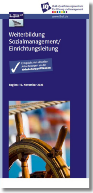 Screenshot eines Flyers zum Thema Sozialmanagement/Einrichtungsleitung