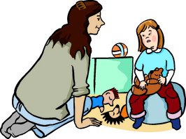 Therapeutin mit Kind im Gespräch