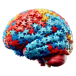 Menschliches Gehirn zusammengesetzt aus ganz vielen bunten Puzzleteilen