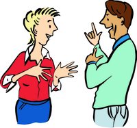 Frau und Mann gebärden miteinander