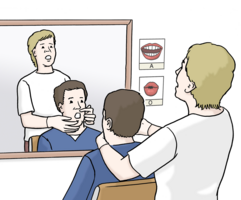 Ein Mann nimmt an einer Sprachtherapie teil